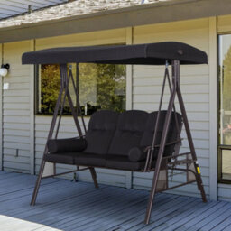 Outsunny 3 Seater Garden Swing Chair Patio Swing Bench W/ Cup Trays Black - thumbnail 1