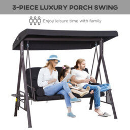 Outsunny 3 Seater Garden Swing Chair Patio Swing Bench W/ Cup Trays Black - thumbnail 7