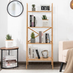 Costway 4-Tier Ladder Shelf Bamboo Bookshelf Bookcase Storage Organizer Plant Stand - thumbnail 9