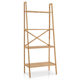 Costway 4-Tier Ladder Shelf Bamboo Bookshelf Bookcase Storage Organizer Plant Stand - thumbnail 2