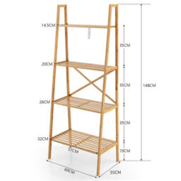 Costway 4-Tier Ladder Shelf Bamboo Bookshelf Bookcase Storage Organizer Plant Stand - thumbnail 3