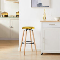 Sobuy Bar Stool With Metal Seat And Beech Wood Legs 15.4X15.4X28.7 Inch Load Capacity 150 Kg Fst89-G - Gold - thumbnail 1