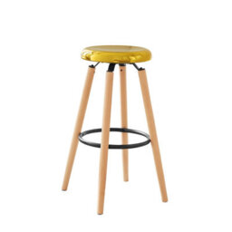 Sobuy Bar Stool With Metal Seat And Beech Wood Legs 15.4X15.4X28.7 Inch Load Capacity 150 Kg Fst89-G - Gold - thumbnail 2