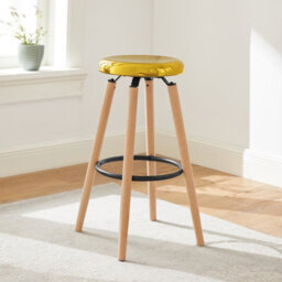 Sobuy Bar Stool With Metal Seat And Beech Wood Legs 15.4X15.4X28.7 Inch Load Capacity 150 Kg Fst89-G - Gold - thumbnail 4