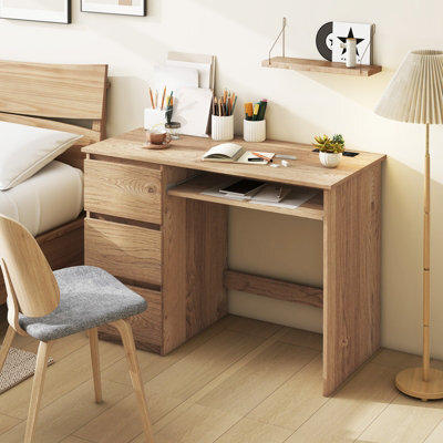 Costway Computer Desk W/ Power Outlet & Keyboard Tray 106 X 50 Cm Natural - image 1