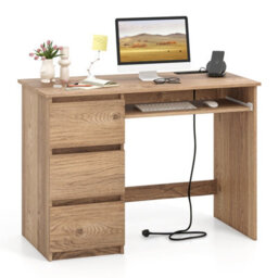 Costway Computer Desk W/ Power Outlet & Keyboard Tray 106 X 50 Cm Natural - thumbnail 2