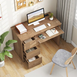 Costway Computer Desk W/ Power Outlet & Keyboard Tray 106 X 50 Cm Natural - thumbnail 4