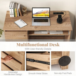 Costway Computer Desk W/ Power Outlet & Keyboard Tray 106 X 50 Cm Natural - thumbnail 9