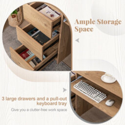Costway Computer Desk W/ Power Outlet & Keyboard Tray 106 X 50 Cm Natural - thumbnail 8