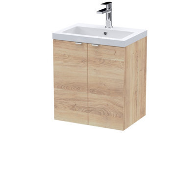 Hudson Reed Fusion Wall Hung 2-Door Vanity Unit & Basin, Vanity Unit With Basin, Bleached Oak, 500mm - image 1