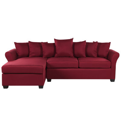 Beliani Corner Sofa 3 Seater Vikna Fabric Dark Red Right Hand - image 1