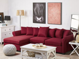 Beliani Corner Sofa 3 Seater Vikna Fabric Dark Red Right Hand - thumbnail 2