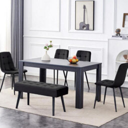 Kosy Koala Dining Table And 4 Chairs With Black Bench, 4 Black Velvet Chairs Wood Dining Set Furniture - thumbnail 1