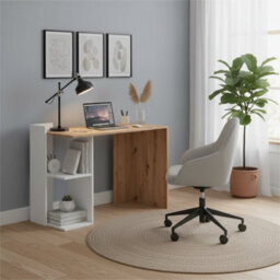 Amos Mann Furniture Lionel White And Oak Small Compact Computer Desk With Storage - 012317W