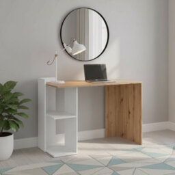 Amos Mann Furniture Lionel White And Oak Small Compact Computer Desk With Storage - 012317W - thumbnail 4