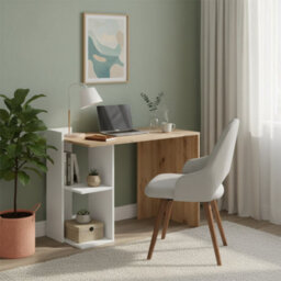 Amos Mann Furniture Lionel White And Oak Small Compact Computer Desk With Storage - 012317W - thumbnail 3