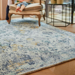 Vogue Blue Ochre Bordered 5mm Thick Traditional Rug For Bedroom, Living Room, Dining Room By Origins-160Cm X 230Cm - thumbnail 2
