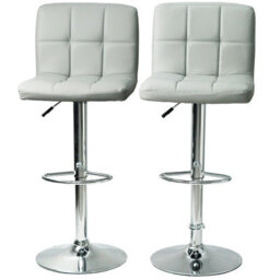 Gr8 Home Set Of 2 Light Grey Faux Leather Swivel Chairs Breakfast Bar Stool Chrome Gas Lift - thumbnail 2