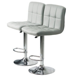 Gr8 Home Set Of 2 Light Grey Faux Leather Swivel Chairs Breakfast Bar Stool Chrome Gas Lift - thumbnail 1