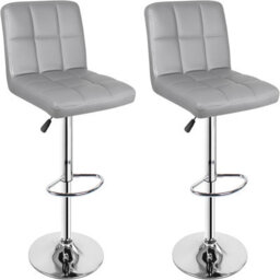 Gr8 Home Set Of 2 Light Grey Faux Leather Swivel Chairs Breakfast Bar Stool Chrome Gas Lift - thumbnail 6