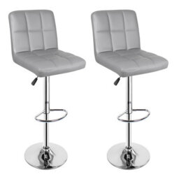 Gr8 Home Set Of 2 Light Grey Faux Leather Swivel Chairs Breakfast Bar Stool Chrome Gas Lift - thumbnail 3