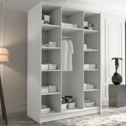 Calia Ii Minimalist Three Door Wardrobe With Mirror Cashmere With Black Handles - thumbnail 3