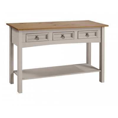 Mercers Furniture Corona Grey Wax 3 Drawer Console Table 1 Shelf Hallway Side Unit Solid Pine With Mexican Styling - image 1