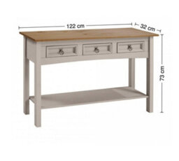Mercers Furniture Corona Grey Wax 3 Drawer Console Table 1 Shelf Hallway Side Unit Solid Pine With Mexican Styling - thumbnail 5