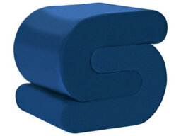 Wyld And Coco Navy Blue Velvet S-Shape Pouffe, Compact Sculptural Footstool With Eucalyptus Base - thumbnail 3
