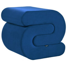 Wyld And Coco Navy Blue Velvet S-Shape Pouffe, Compact Sculptural Footstool With Eucalyptus Base - thumbnail 5