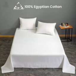 Ameha Flat Sheet 100% Egyptian Cotton Bedsheet Breathable Non Iron Fade Resistant Hotel Quality White Double Size Sheet 225X275 Cm - thumbnail 3