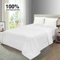 Ameha Flat Sheet 100% Egyptian Cotton Bedsheet Breathable Non Iron Fade Resistant Hotel Quality White Double Size Sheet 225X275 Cm - thumbnail 2