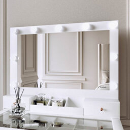 CARME Home Taylor X Nikita White Hollywood Mirror Dressing Table And Mirror Jewellery Cabinet Set - thumbnail 2