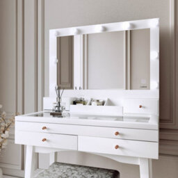 CARME Home Taylor X Nikita White Hollywood Mirror Dressing Table And Mirror Jewellery Cabinet Set - thumbnail 3