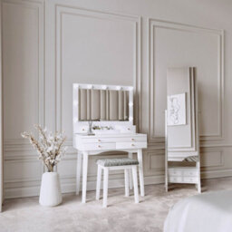 CARME Home Taylor X Nikita White Hollywood Mirror Dressing Table And Mirror Jewellery Cabinet Set - thumbnail 1