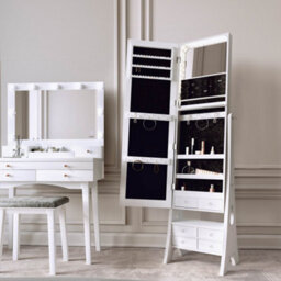 CARME Home Taylor X Nikita White Hollywood Mirror Dressing Table And Mirror Jewellery Cabinet Set - thumbnail 4