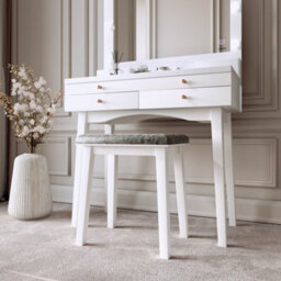 CARME Home Taylor X Nikita White Hollywood Mirror Dressing Table And Mirror Jewellery Cabinet Set - thumbnail 5
