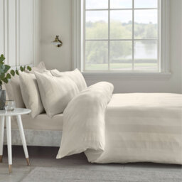 Catherine Lansfield So Soft Satin Stripe King Duvet Cover Set With Pillowcases Cream - thumbnail 1