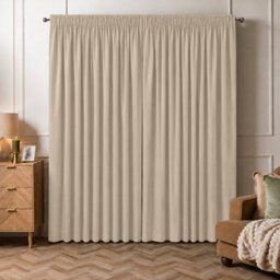 Aspire Homeware Cream Plain Blackout Curtains Room Darkening  Pencil Pleat Curtain Pair (W) 168Cm X (D)228Cm With Tie Back Pair - thumbnail 7