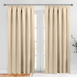 Aspire Homeware Cream Plain Blackout Curtains Room Darkening  Pencil Pleat Curtain Pair (W) 168Cm X (D)228Cm With Tie Back Pair - thumbnail 1