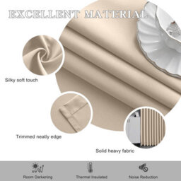 Aspire Homeware Cream Plain Blackout Curtains Room Darkening  Pencil Pleat Curtain Pair (W) 168Cm X (D)228Cm With Tie Back Pair - thumbnail 8