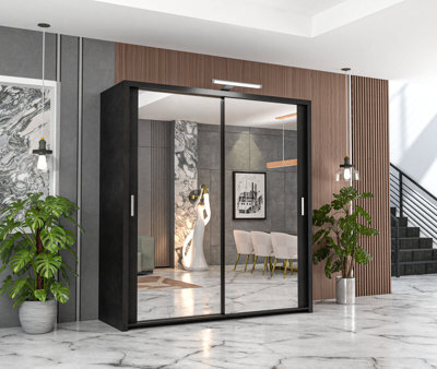RAC3 Sliding Wardrobe Led Mirror Space Saving Bedroom Wardrobe, Contemporary Bedroom Sliding Wardrobe & Mirror Wardrobe (Black 180Cm) - image 1