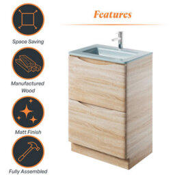 Plum&clay Eden Light Oak Floorstanding Vanity Unit With White Glass Basin (W)600mm - thumbnail 8