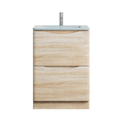 Plum&clay Eden Light Oak Floorstanding Vanity Unit With White Glass Basin (W)600mm - thumbnail 2