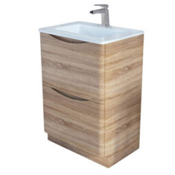 Plum&clay Eden Light Oak Floorstanding Vanity Unit With White Glass Basin (W)600mm
