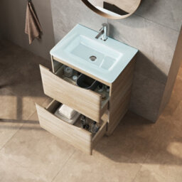 Plum&clay Eden Light Oak Floorstanding Vanity Unit With White Glass Basin (W)600mm - thumbnail 3