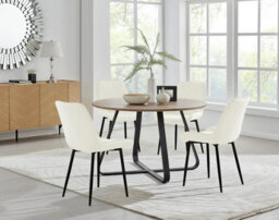 Furniturebox Uk Santorini Brown Round Round Dining Table And 4 Cream Pesaro Black Leg Chairs - thumbnail 1
