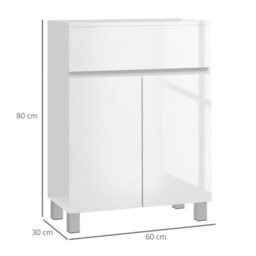 Kleankin High Gloss Bathroom Floor Cabinet Storage Cupboard With Drawer - thumbnail 3