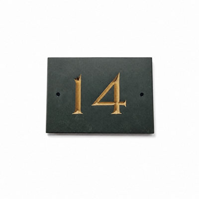 Green Slate House Number 14 With Gold Infill 14 X 9Cm - image 1