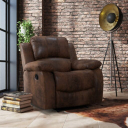 Faux Leather Suede Brown Valencia Manual Recliner Chair - thumbnail 2